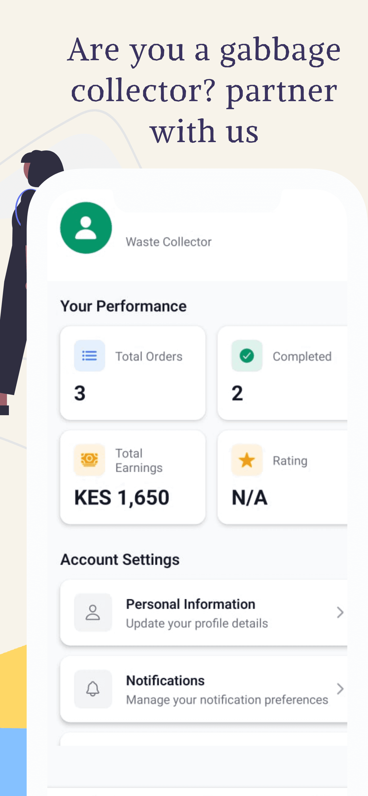 User profile with stats and account controls