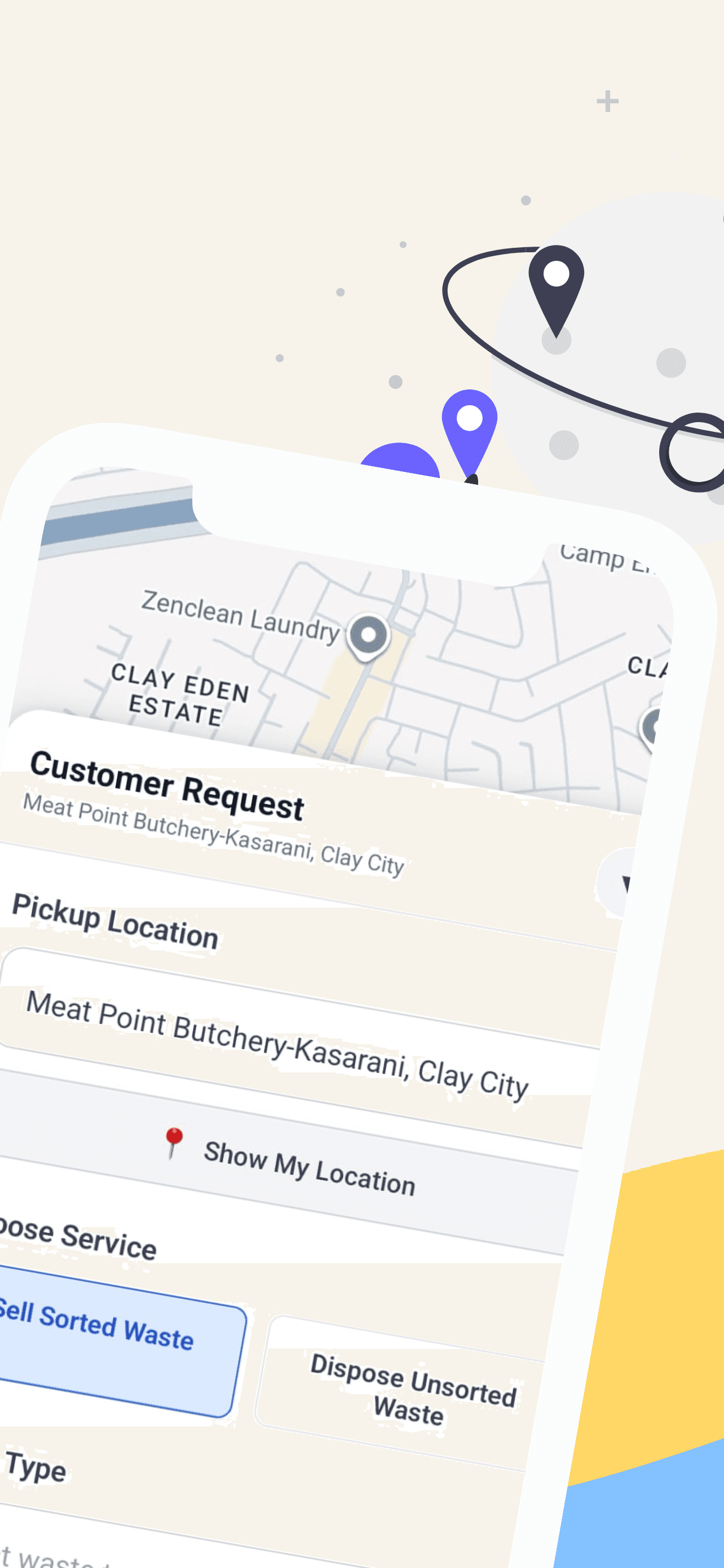 Customer request with map and pickup fields